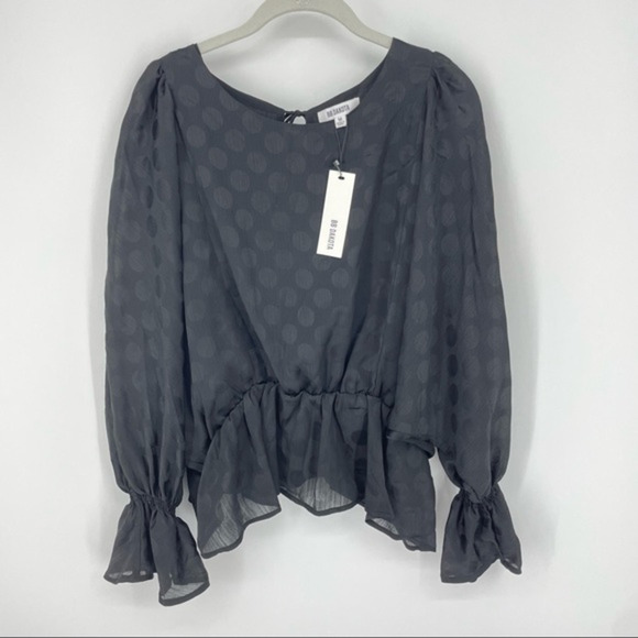 NWT‎ BB DAKOTA Black Polka Dot A Dream top long sleeve Sz M - Picture 1 of 7